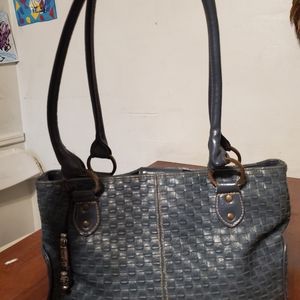 Blue Grey Faux Leather Handbag / Purse